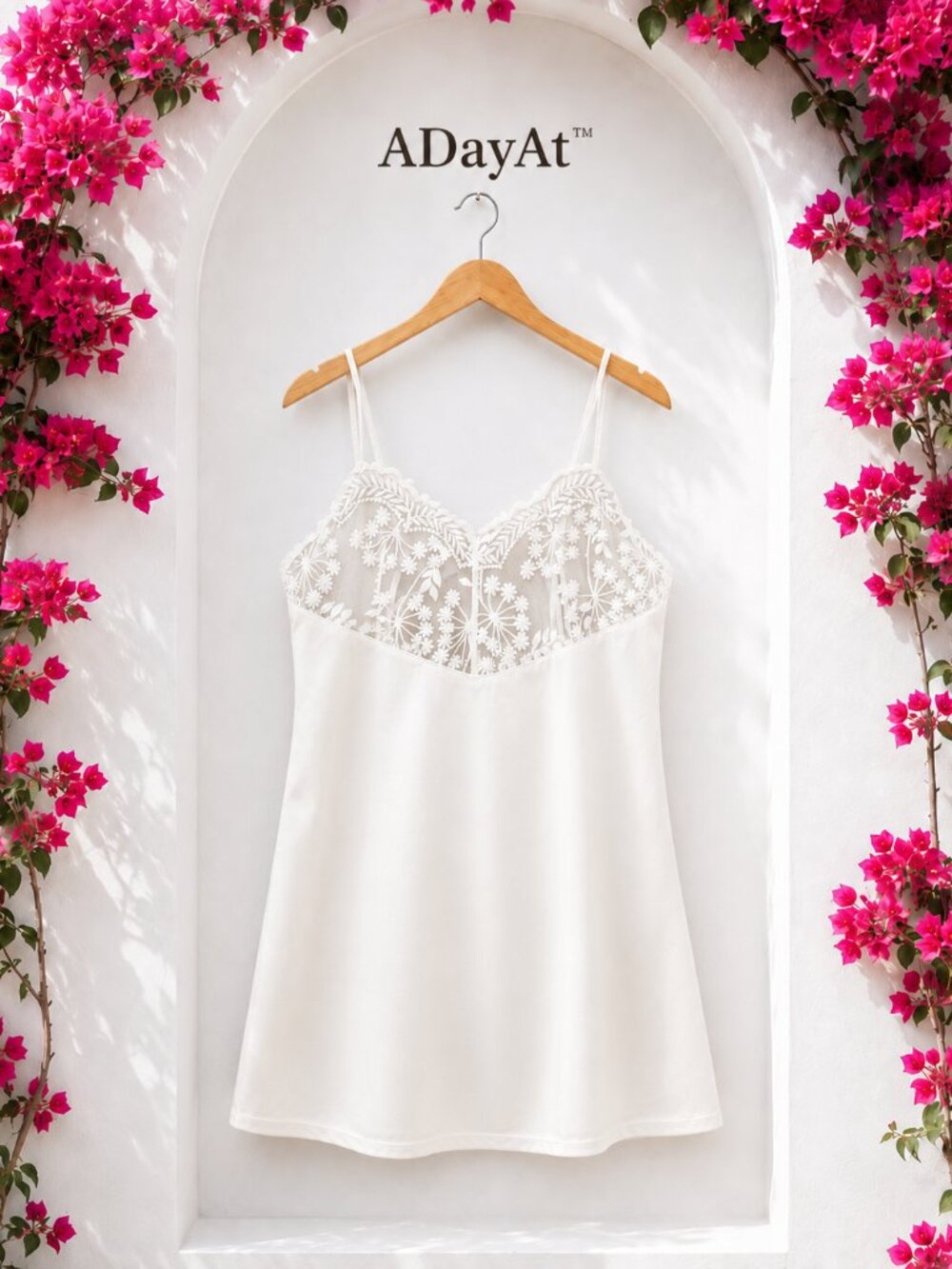 Kat The Label Luxurious Lace Slip Embroidered Floral Ivory S ~ Adjustable Straps